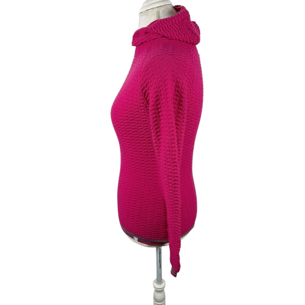 Krimson Klover Hood Sweater Fuchsia Pink Wavy Knit Thumbholes Preppy Cozy Size S - Picture 5 of 11